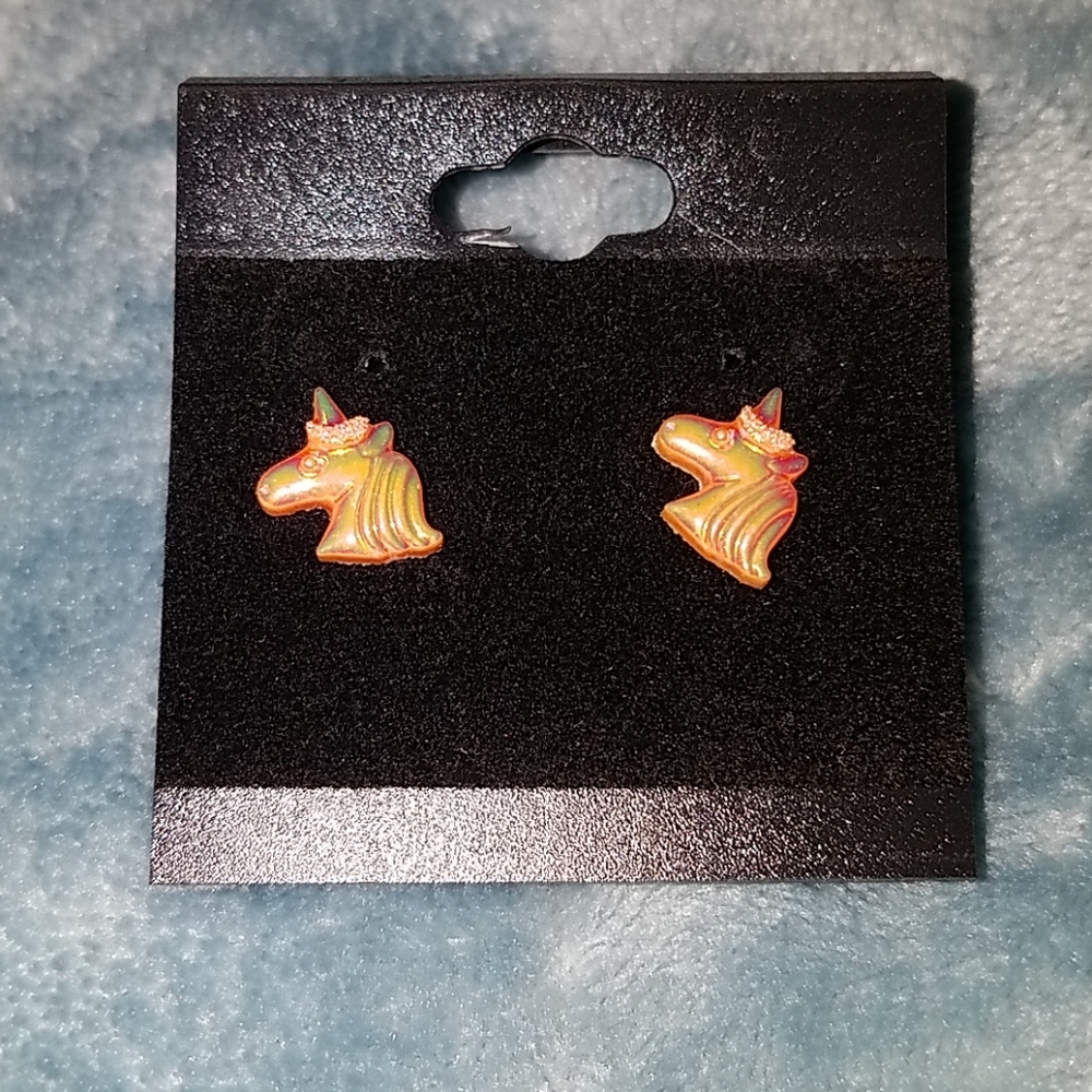 Orange Rainbow Unicorn Earrings